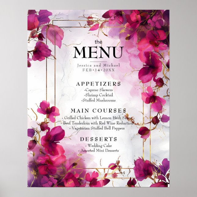 Póster Encanto de Fuchsia de menú y bebida: acuarela (Frente)