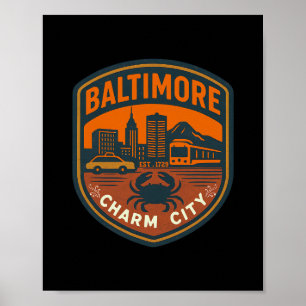 Póster Encanto de la ciudad retro Maryland Ltimore cangre