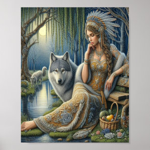 Póster Encanto de la luna en el bosque místico8x10