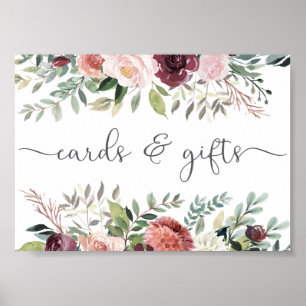 Póster Encanto rústico Borgoña Rubor Boda floral rosa