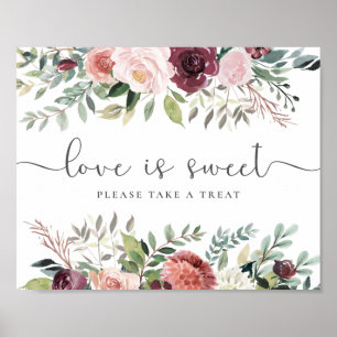 Póster Encanto rústico Borgoña Rubor Boda floral rosa