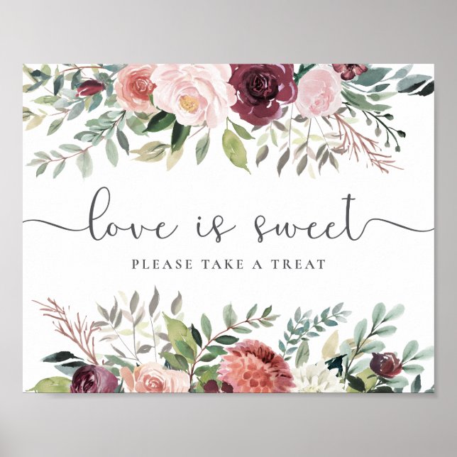 Póster Encanto rústico Borgoña Rubor Boda floral rosa (Frente)