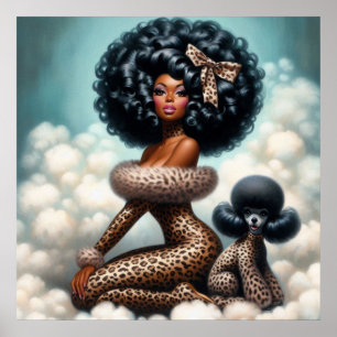 Póster Encanto Vintage Glamour: Afro Pin-Up Leopardo