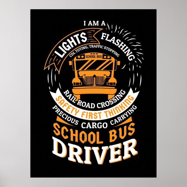 Póster Encendido de luces de conductor de autobús escolar (Frente)