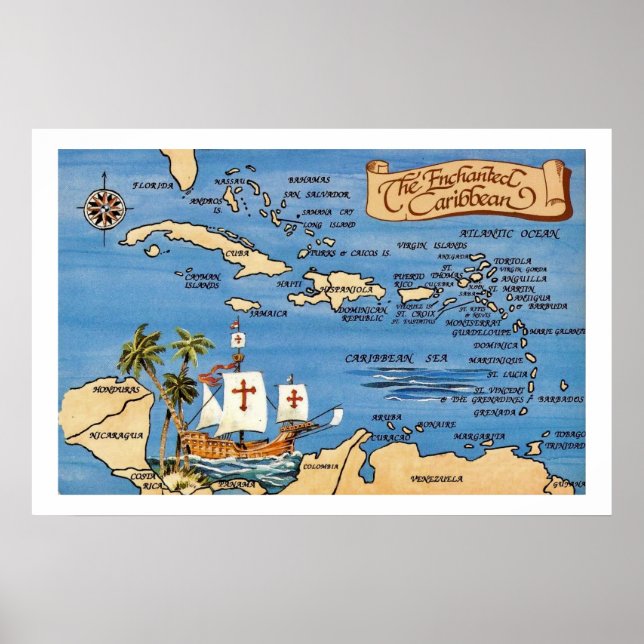 Póster Enchanted Caribbean Map 20x30 Print (Frente)