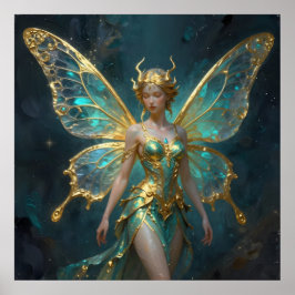 Póster Enchanted Fairy in Gold and Turquoise 