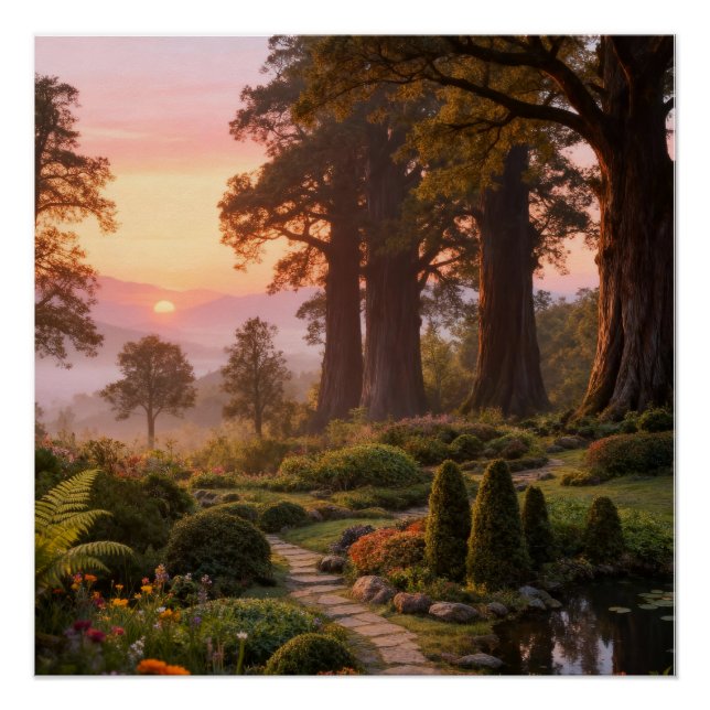 Póster Enchanted Garden at Dawn Majestic Trees (Anverso)