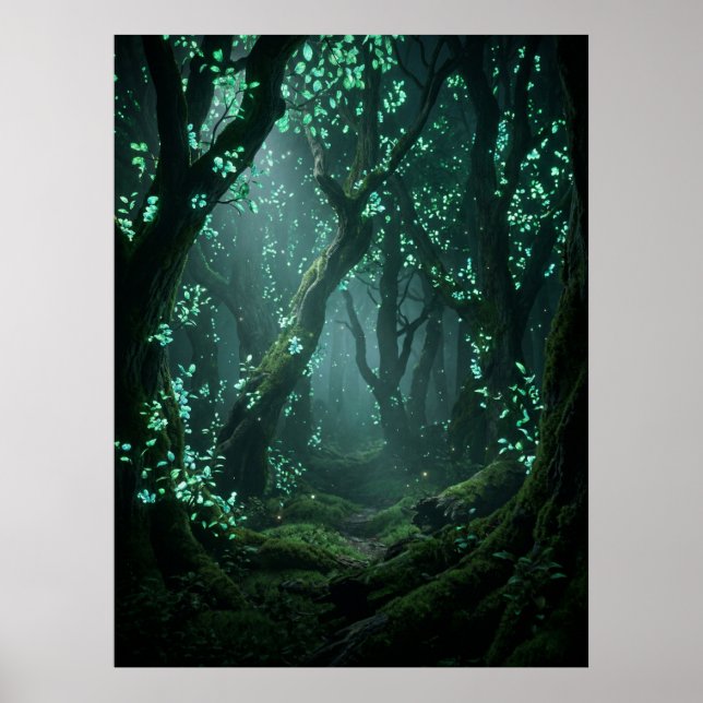 Póster Enchanted Glowing Forest Fantasy Art (Frente)