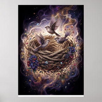 Póster Enchanted Nest of Magical Birds