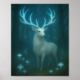 Póster Enchanted White Stag in the Moonlit Forest Poster