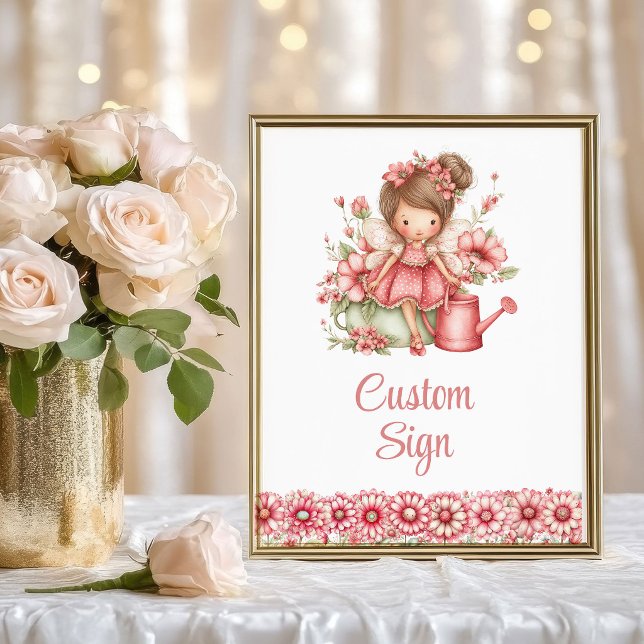 Póster Enchanting Fairy Girl Blush Floral Birthday Custom (Enchanting Fairy Girl Blush Floral Birthday Custom Sign

)