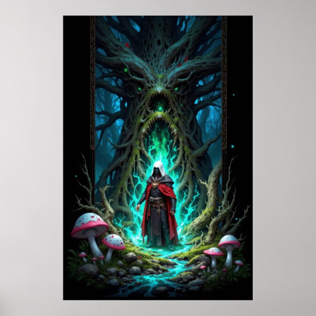 Póster Enchanting Forest Scene with Mysterious Figure (Frente)