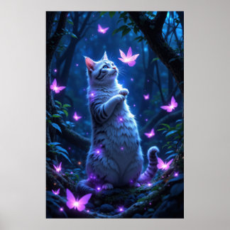 Póster Enchanting kitten in a magical forest with glowing