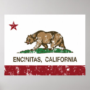 Póster Encinitas de la bandera del estado de California