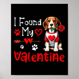 Póster Encontré a mi Beagle de San Valentín con flor cora