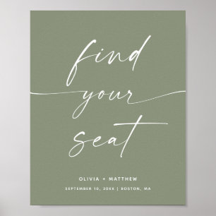 Póster Encuentra tu asiento Letrero de boda verde dusty