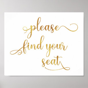 Póster "Encuentra tu asiento" Rótulo Boda blanco dorado