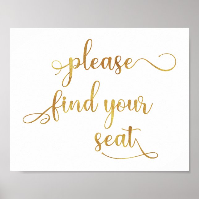Póster "Encuentra tu asiento" Rótulo Boda blanco dorado (Frente)