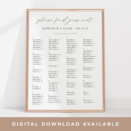 Póster Encuentre su asiento | Gráfico de asientos alfabét