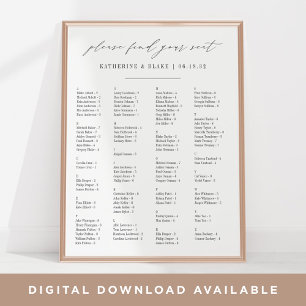 Póster Encuentre su asiento   Gráfico de asientos alfabét