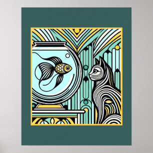 Póster Encuentro Art Deco de Gatos y Pescados - Ojos curi