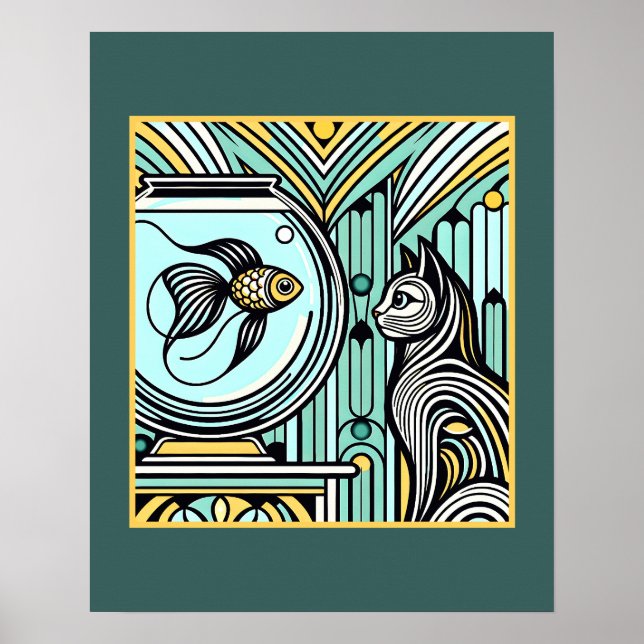 Póster Encuentro Art Deco de Gatos y Pescados - Ojos curi (Frente)