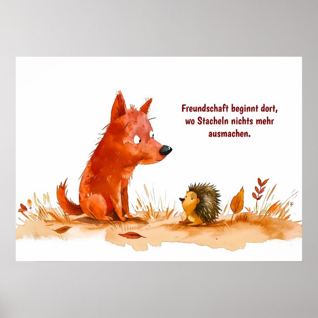 Póster Encuentro de perro y erizo de cómic en acuarela (Frente)