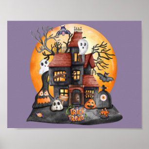 Póster Encuentro en Halloween con caza de casas trucos o