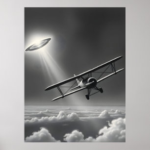 Póster Encuentro OVNI de Aviación Temprana Vintage Biplan