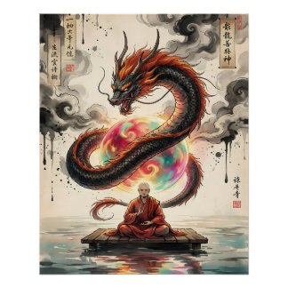 Póster Encuentro Sereno: Monje y el Dragón Celestial