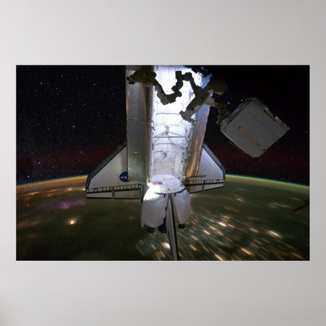 Póster Endeavor del transbordador espacial acoplado a la  (Frente)