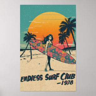 Póster Endless Surf Club 1978 – Retro chica surf pop A de