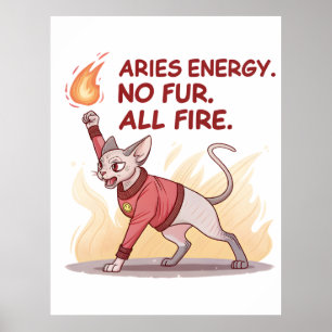 Póster Energía de Aries Gato Sphynx Sin Pelaje Todo Fuego