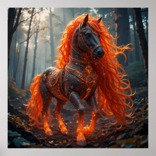 Póster Energía de Fantasía del Caballo de Fuego Mitológic