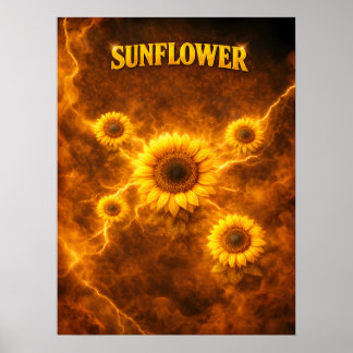 Póster Energía de Flor Dorada de Girasol