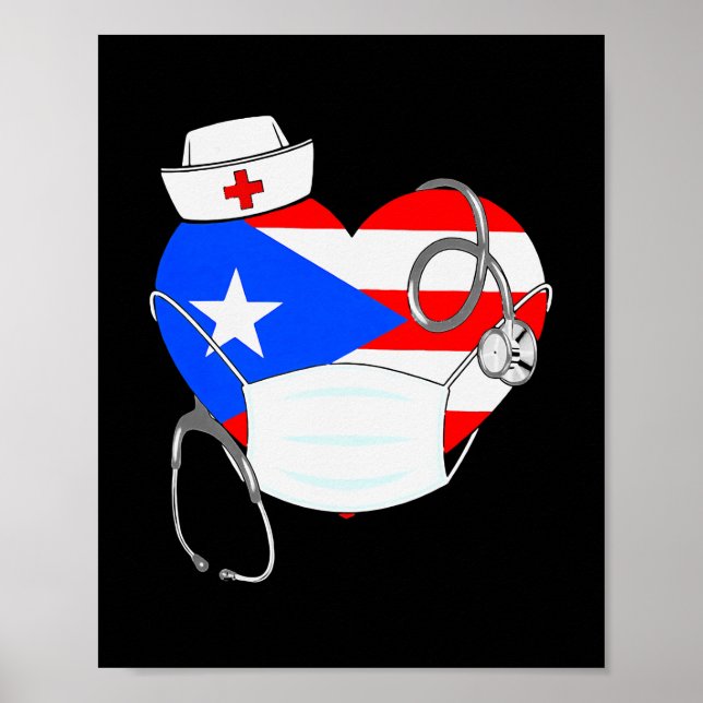 Póster Enfermera cardíaca con bandera de Puerto Rico 4 de (Frente)