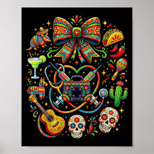 Póster enfermera coqueta del cinco de mayo con estetoscop