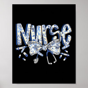 Póster Enfermera Coquette Bow Blue Stethoscope Enfermería