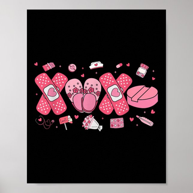 Póster Enfermera Corazón Comprobado y Enfermo Médico Vale (Frente)