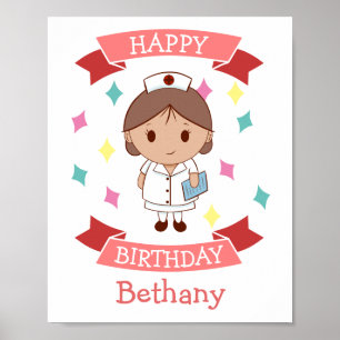 Póster Enfermera Cumpleaños Personalizado