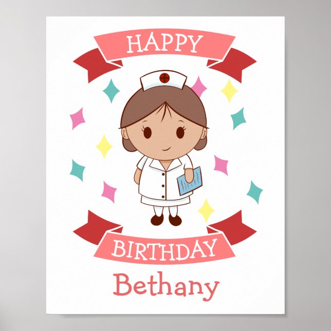 Póster Enfermera Cumpleaños Personalizado (Frente)