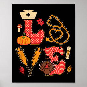 Póster Enfermera de Acción de Gracias Amor Temporada Otoñ