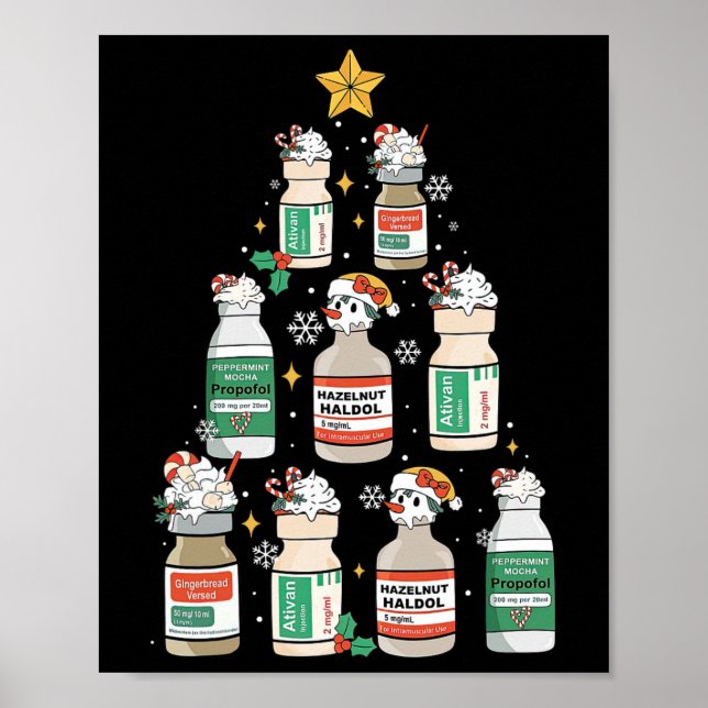 Póster Enfermera de árbol de Navidad Propofol Rn Er Icu E (Frente)