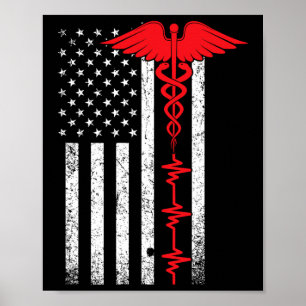 Póster Enfermera De Bandera De Estados Unidos Delgada De