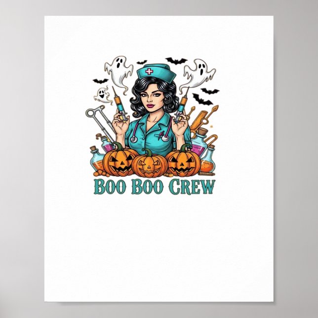 Póster Enfermera de Boo Boo Crew Halloween con jeringas y (Frente)