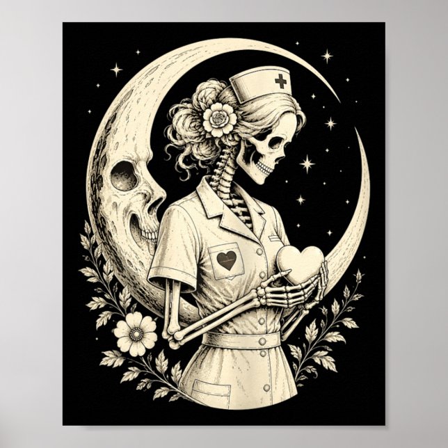 Póster Enfermera de esqueleto gótico (Frente)