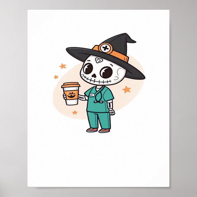 Póster Enfermera de Halloween con café con brujas Gorra C (Frente)