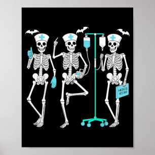 Póster enfermera de Halloween esqueleto enfermería atenci