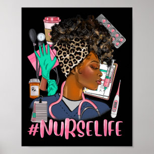 Póster Enfermera de la vida de una afroamericana Leopard