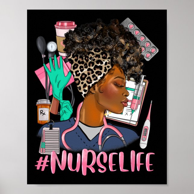 Póster Enfermera de la vida de una afroamericana Leopard  (Frente)